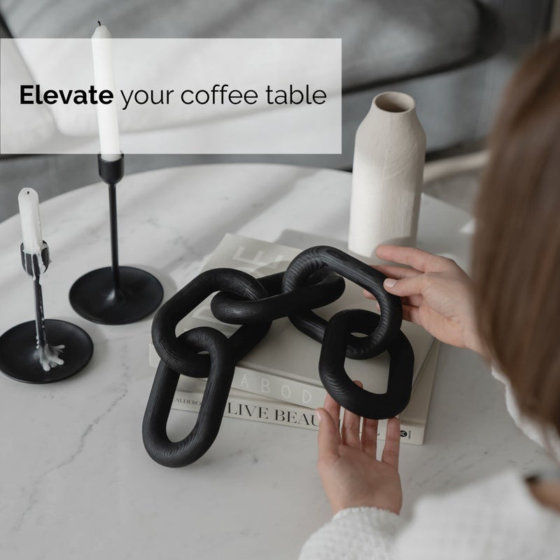 PEAKOLY Wood Chain Link Decor - Modern Coffee Table Decor Items, Black Chain Decor for Coffee Table, Wooden Decorative Chain, Bookshelf Decor, Shelf Decor Accents, Table Decorations for Living Room - Image 5